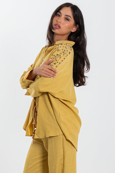 LINEN BLEND DETAILED SHIRT