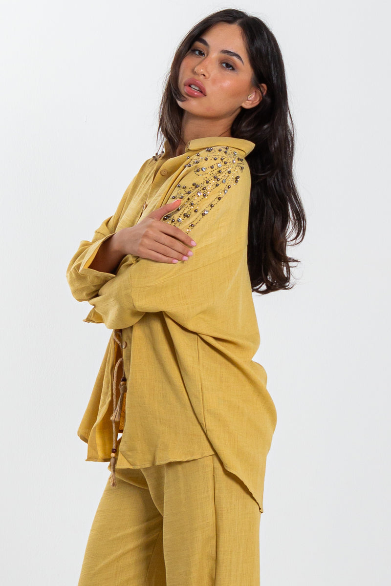 LINEN BLEND DETAILED SHIRT