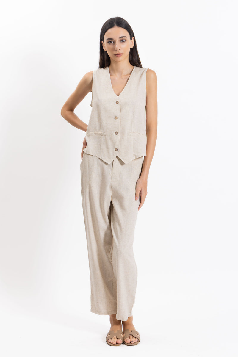 LINEN BLEND WAISTCOAT SET