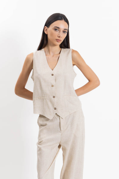 LINEN BLEND WAISTCOAT SET