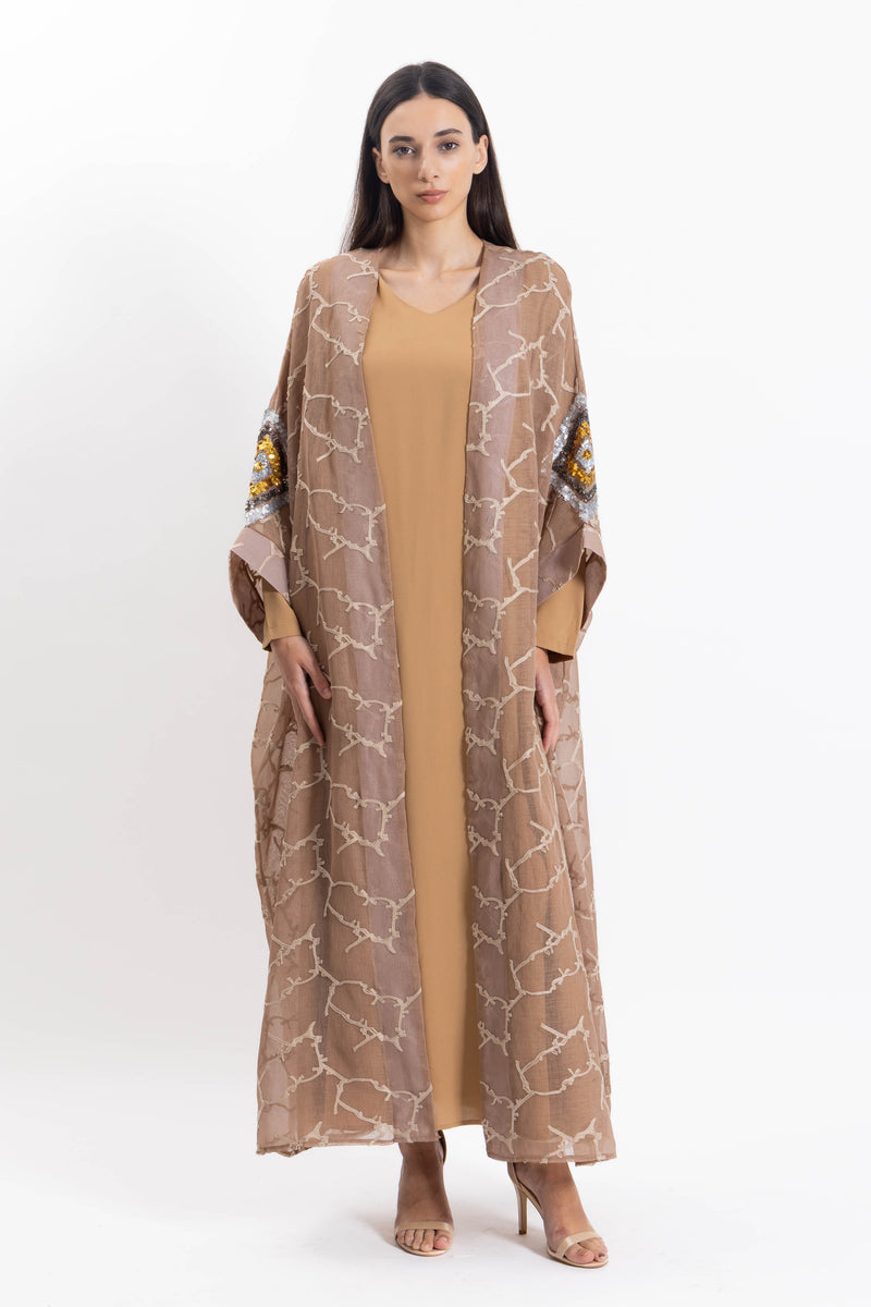 TEXTURED EMBROIDERED ABAYA WITH DRESS