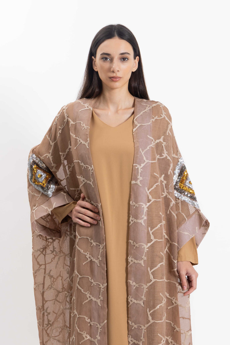 TEXTURED EMBROIDERED ABAYA WITH DRESS