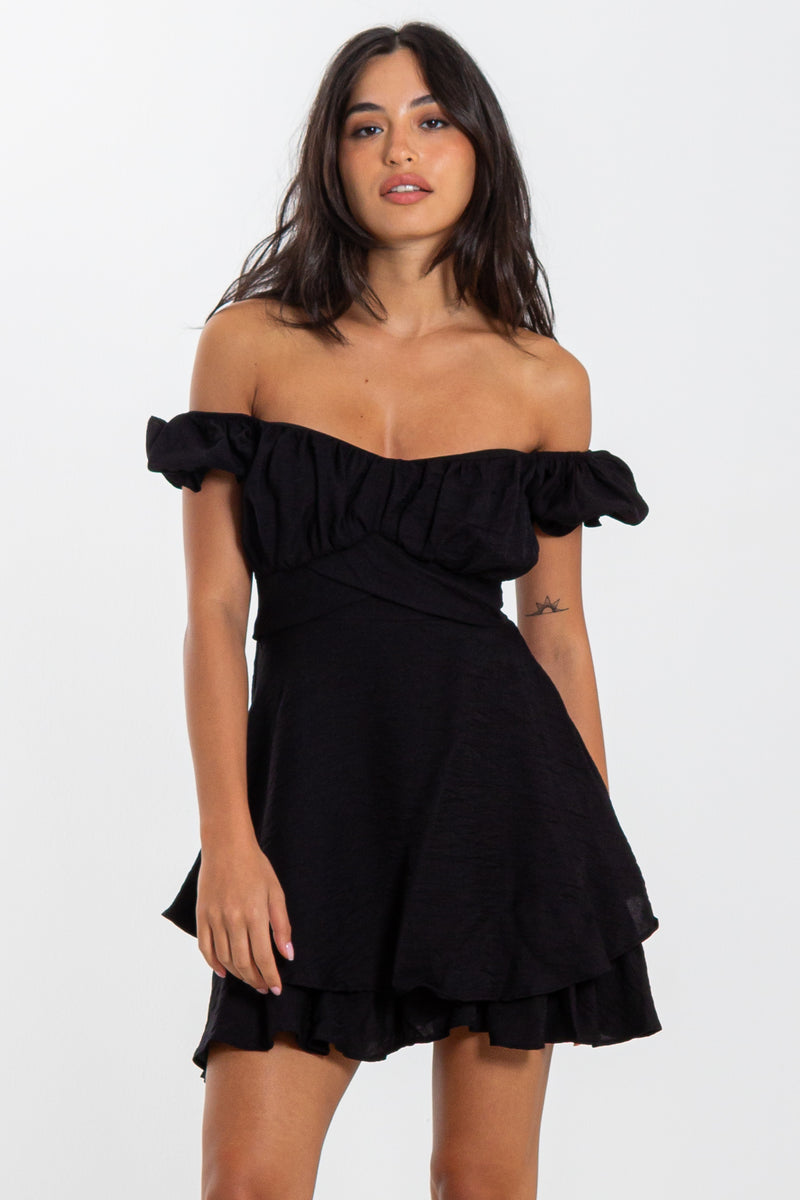 VOLUMINOUS OFF THE SHOULDER DRESS