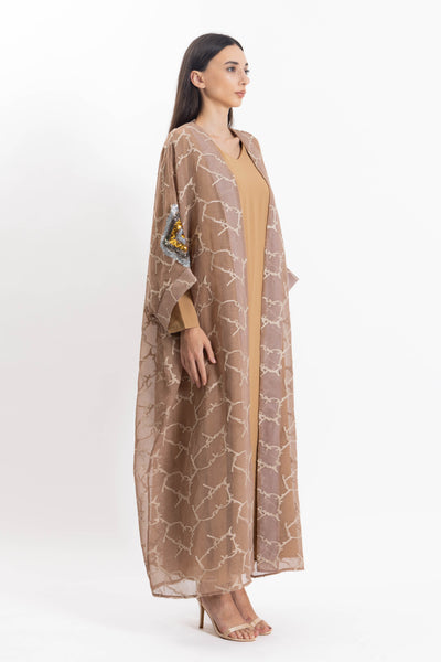 TEXTURED EMBROIDERED ABAYA WITH DRESS