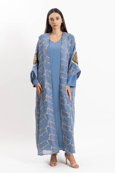 TEXTURED EMBROIDERED ABAYA WITH DRESS