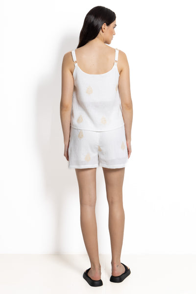 EMBROIDERED LINEN BLEND SHORTS SET