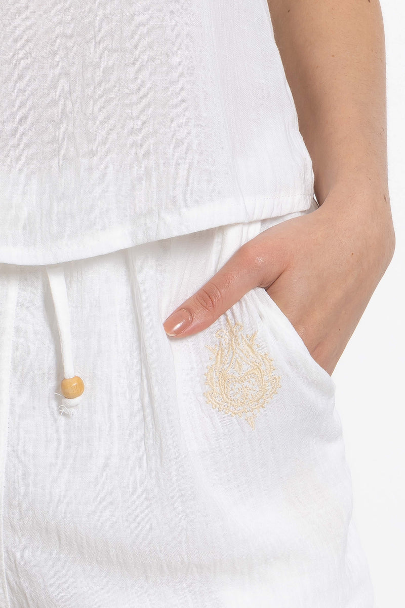 EMBROIDERED LINEN BLEND SHORTS SET