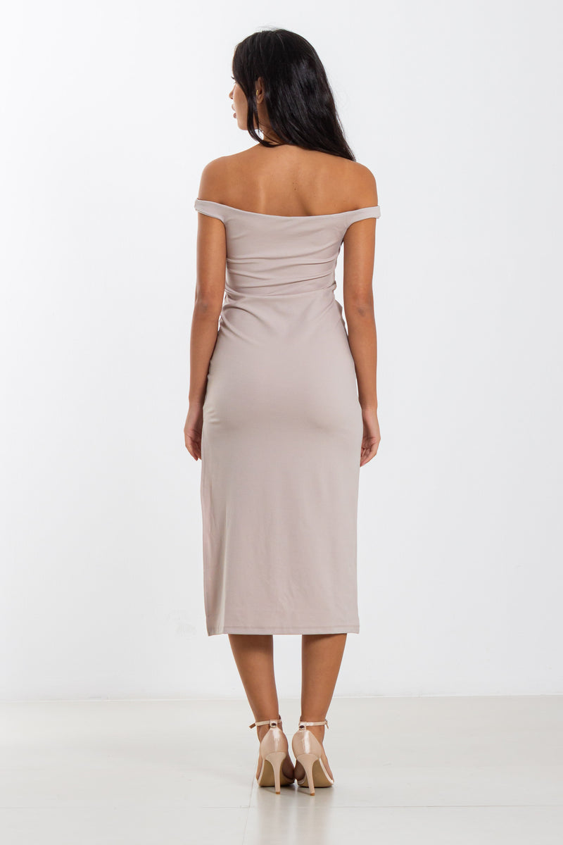 OFF THE SHOULDER FITTED DRESS