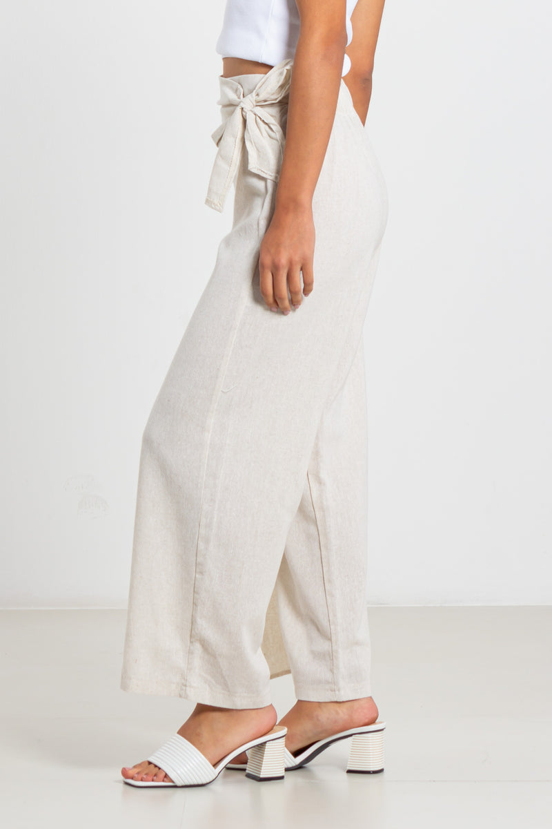 BELTED LINEN BLEND TROUSERS