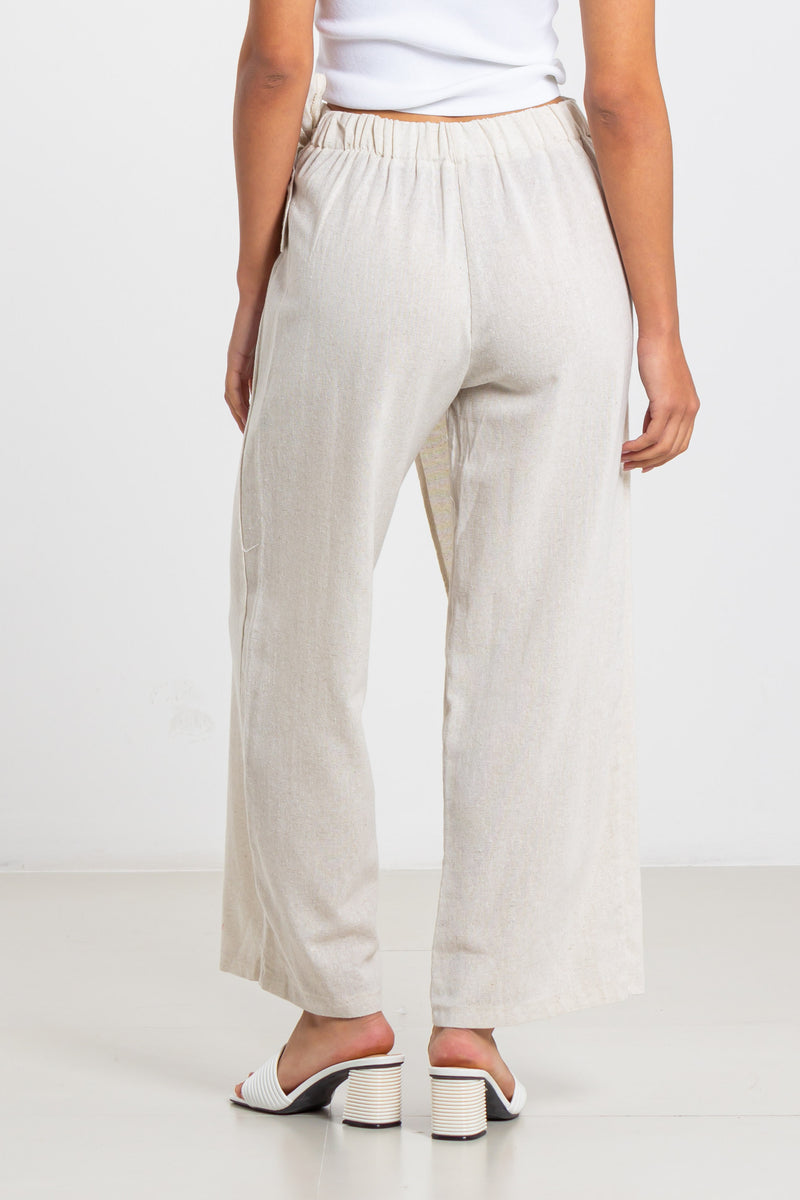 BELTED LINEN BLEND TROUSERS