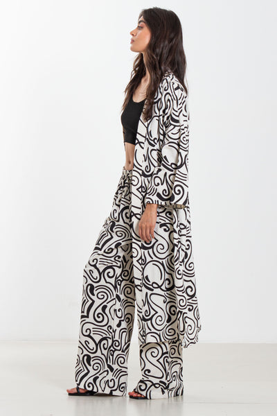 PRINTED LINEN BLEND KIMONO SET