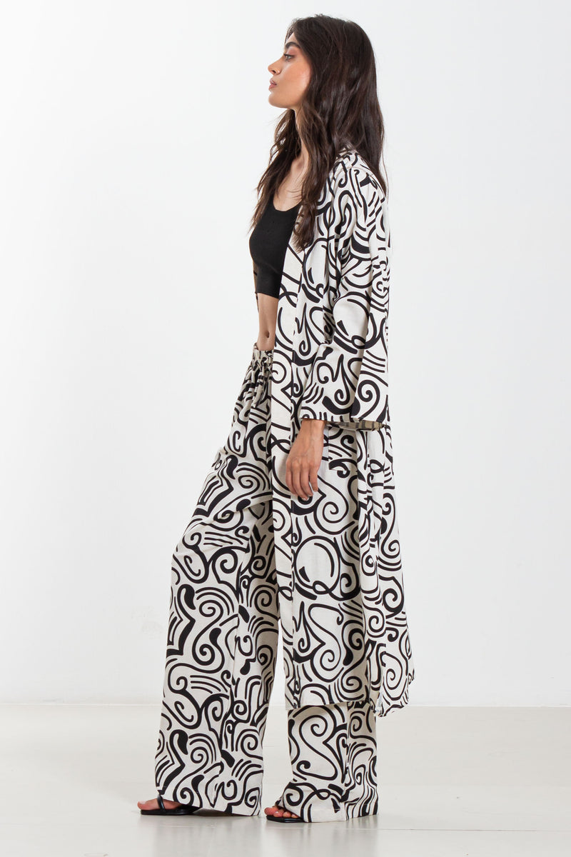 PRINTED LINEN BLEND KIMONO SET
