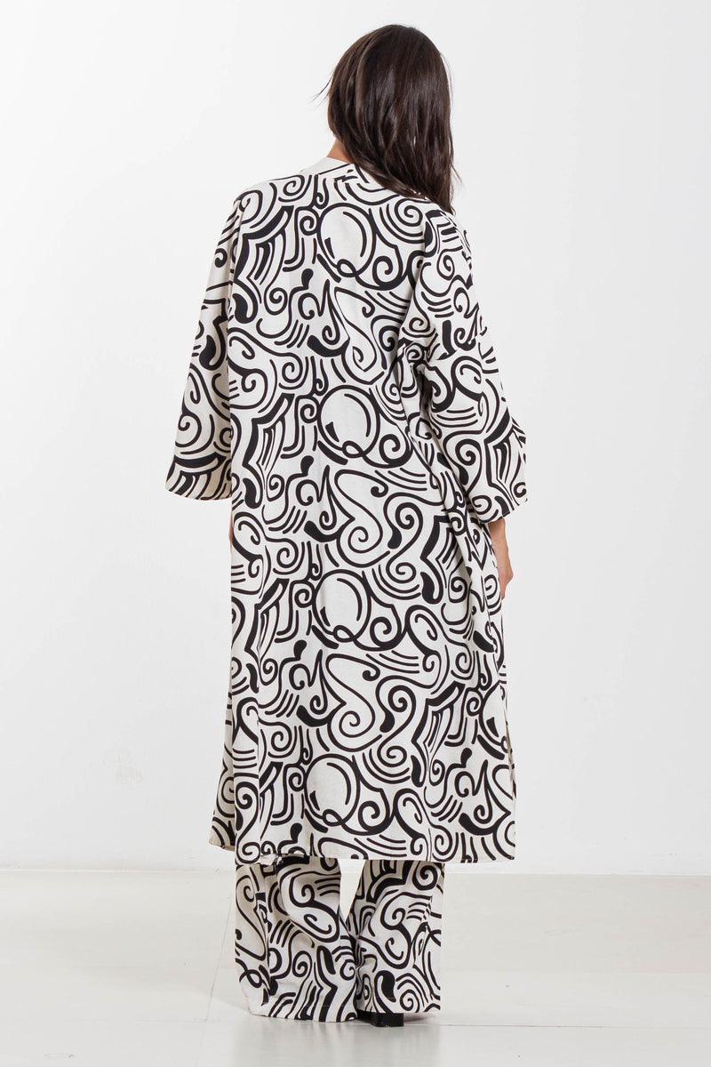 PRINTED LINEN BLEND KIMONO SET