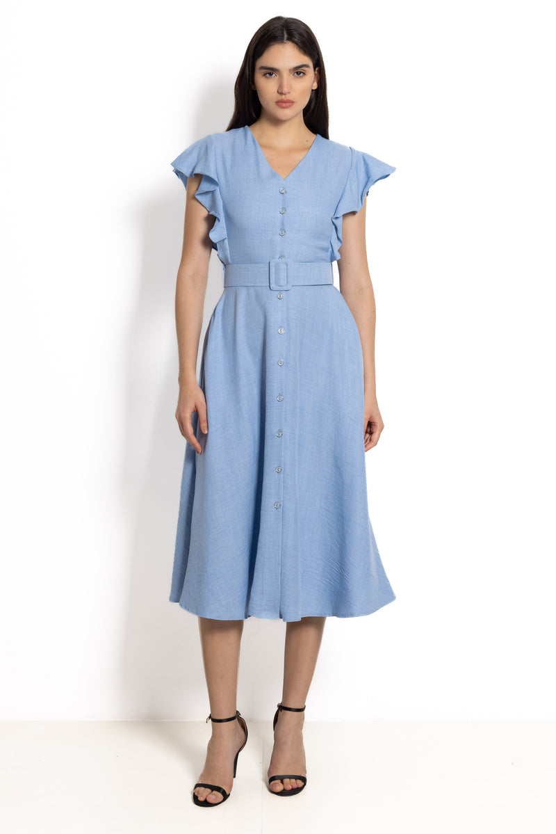 LINEN BLEND MIDI DRESS