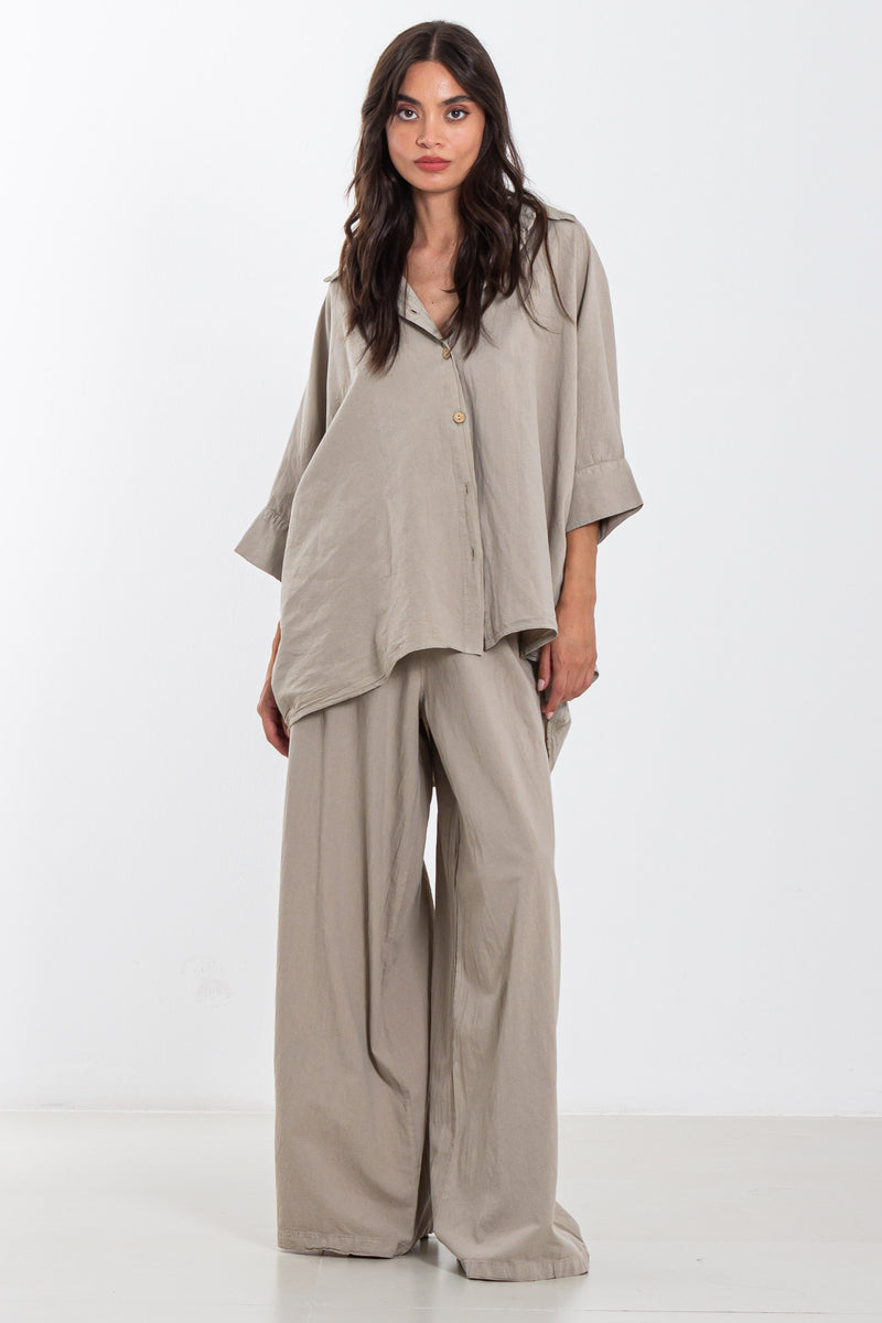 FLOWY LINEN BLEND SHIRT SET
