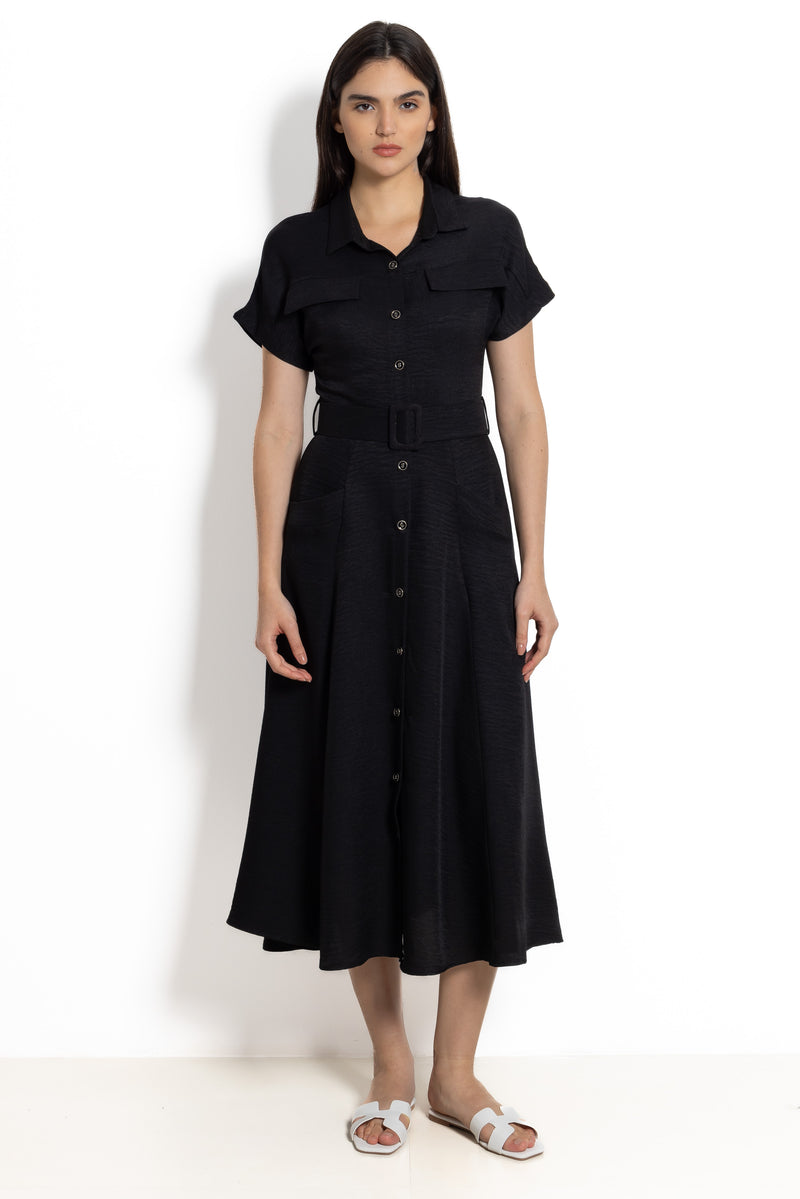 DETAILED MIDI DRESS WITH BELT