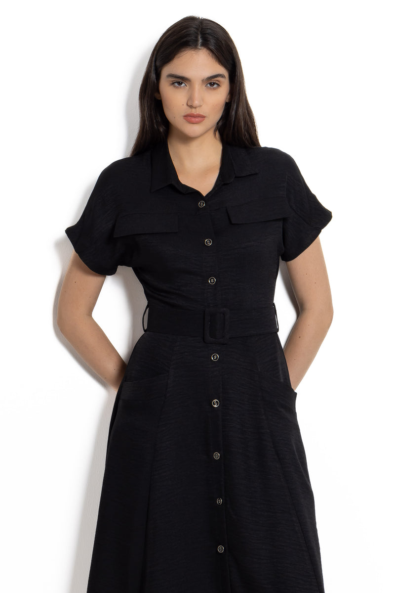 DETAILED MIDI DRESS WITH BELT