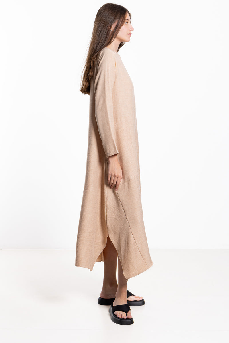 LINEN BLEND MIDI DRESS WITH POCKETS