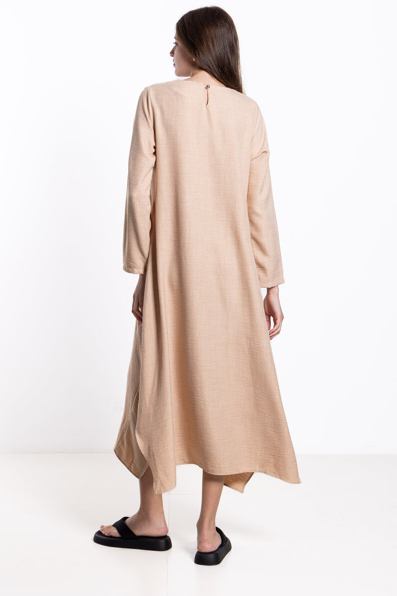 LINEN BLEND MIDI DRESS WITH POCKETS