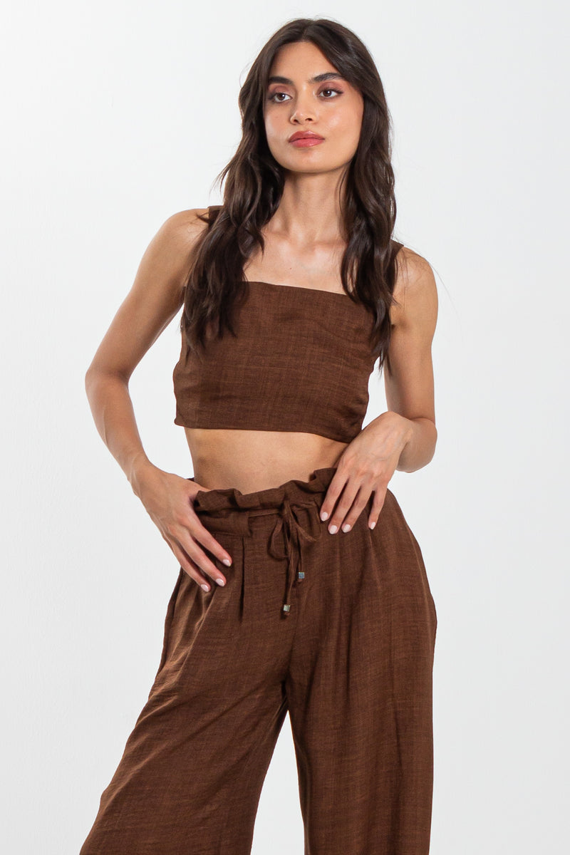 LINEN BLEND CROP TOP SET