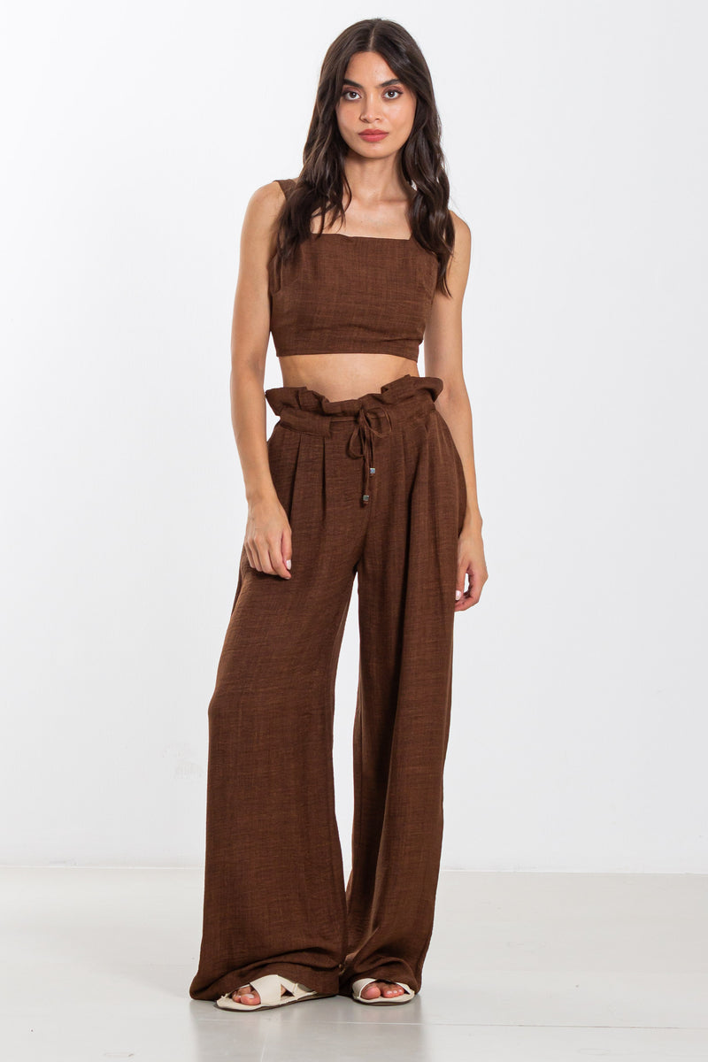 LINEN BLEND CROP TOP SET