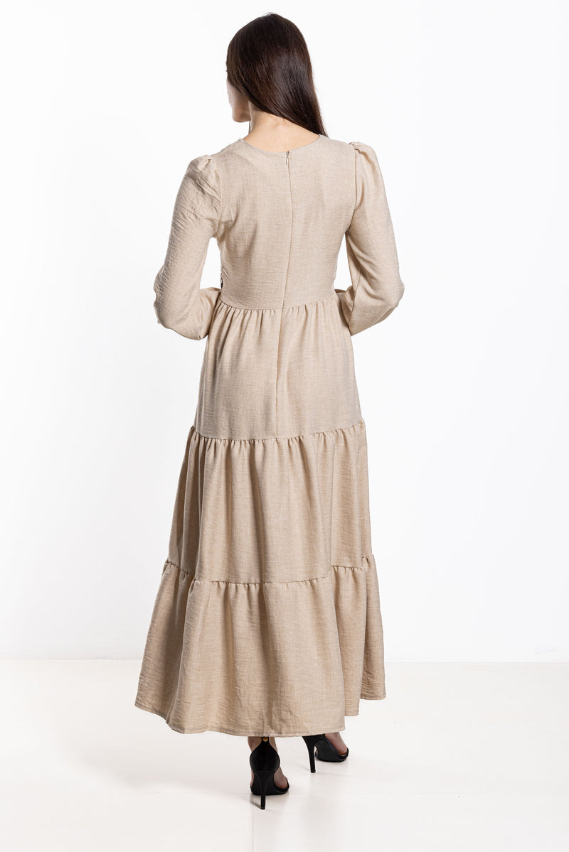 EMBROIDERED LINEN BLEND MAXI DRESS