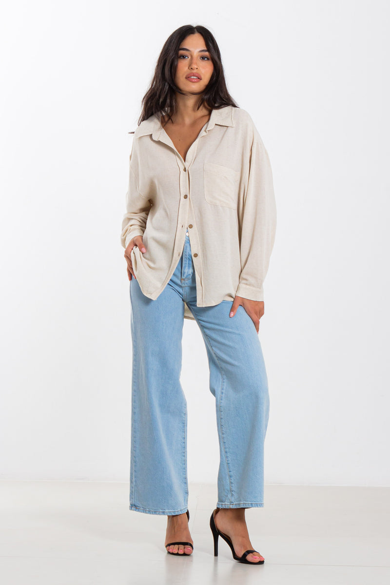 LINEN BLEND OVERSIZED SHIRT