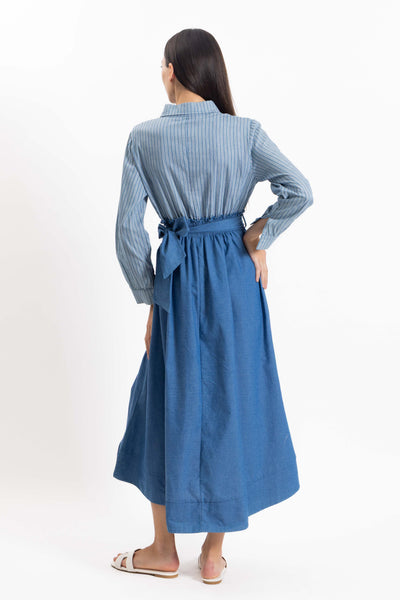 CONTRAST DENIM MIDI DRESS