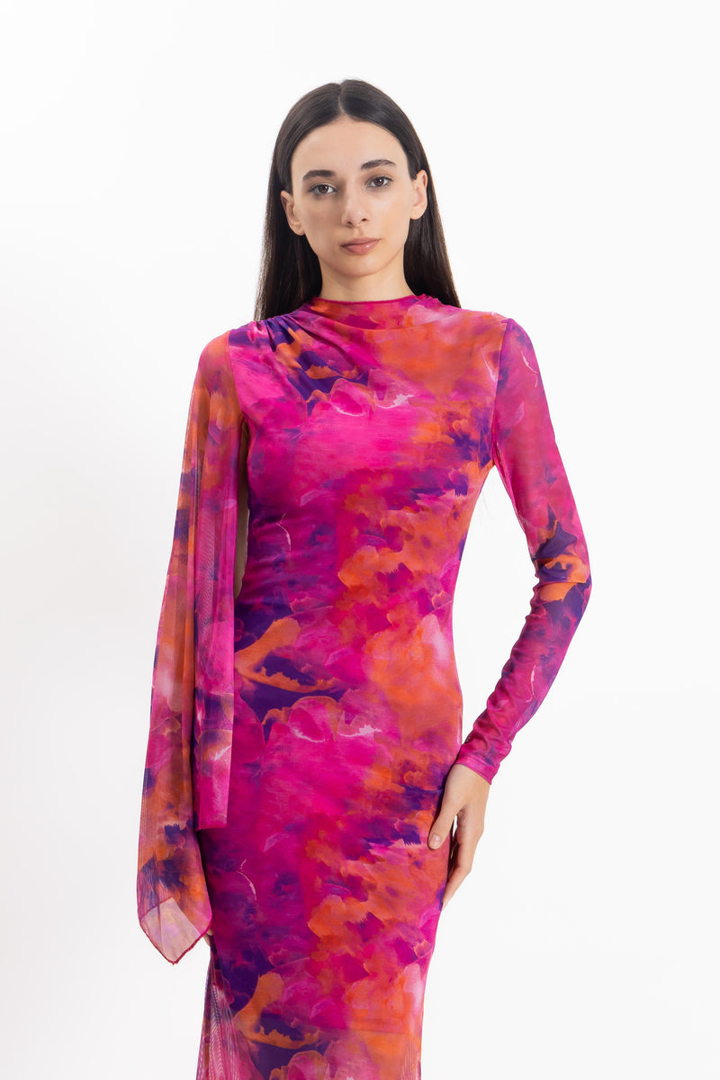 ABSTRACT PRINT MIDI DRESS