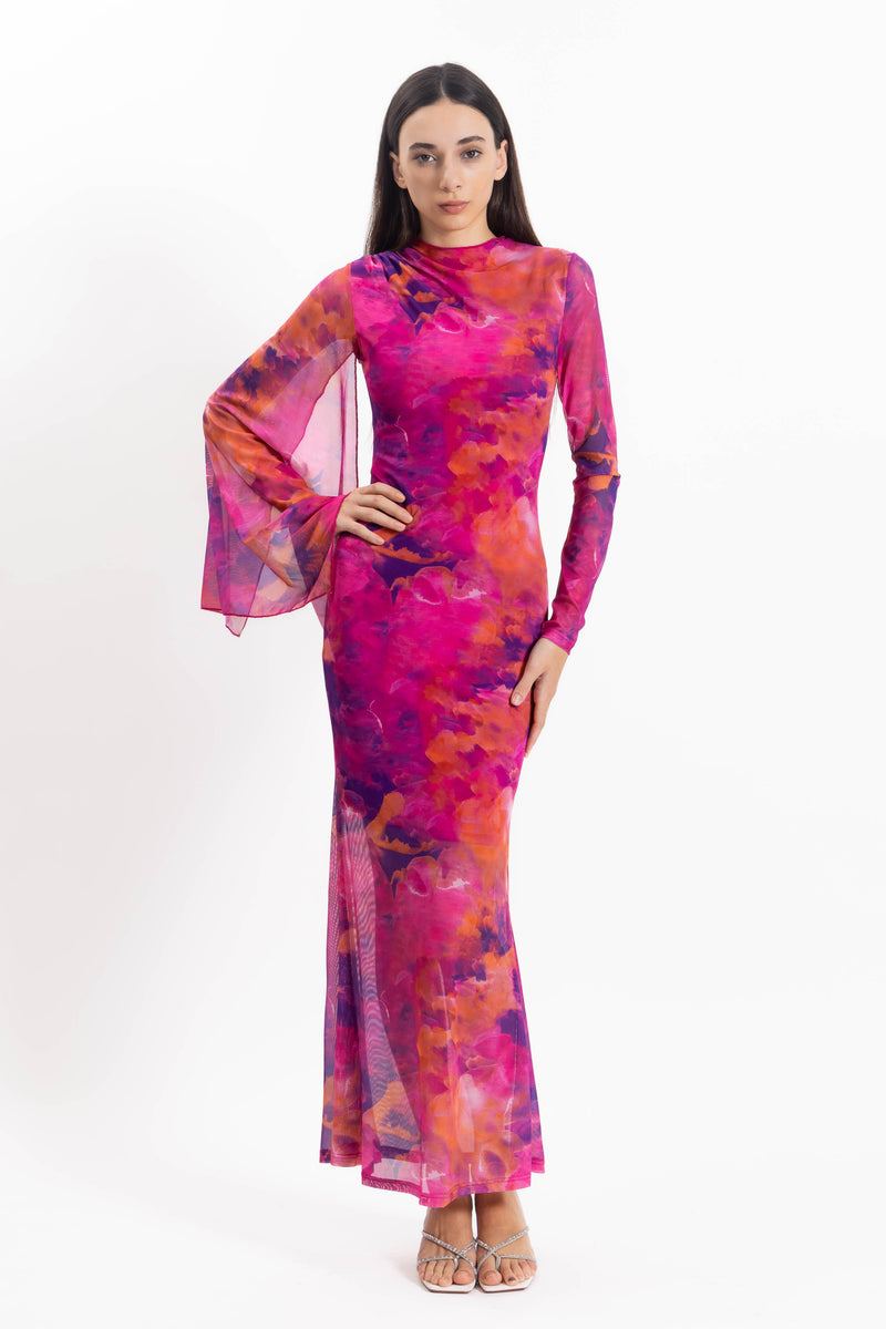 ABSTRACT PRINT MIDI DRESS