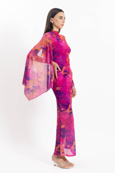 ABSTRACT PRINT MIDI DRESS