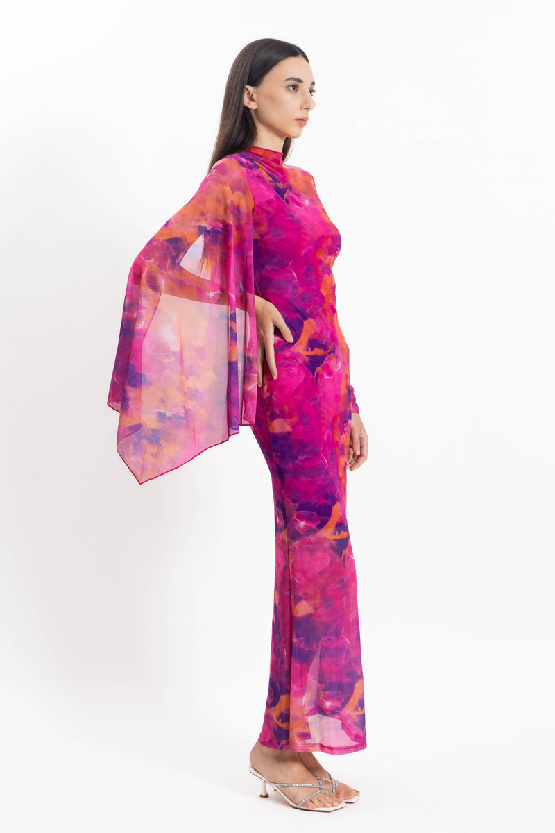 ABSTRACT PRINT MIDI DRESS