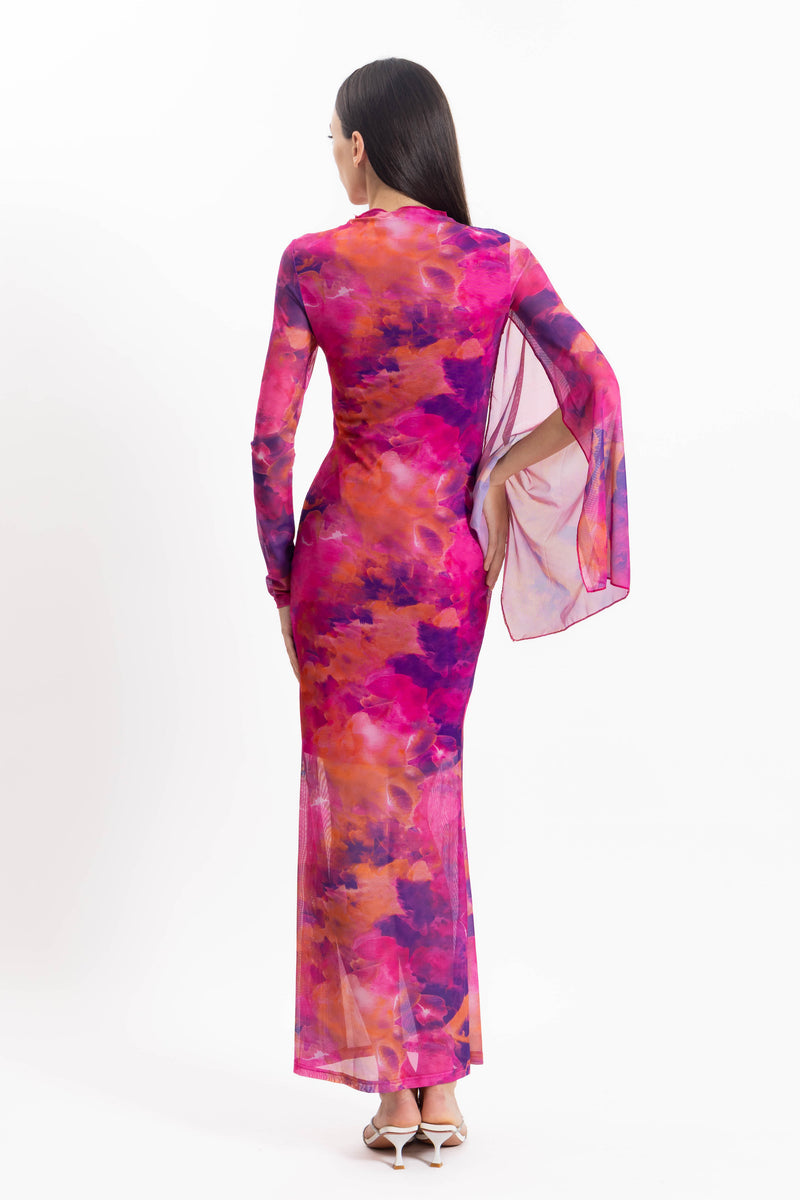 ABSTRACT PRINT MIDI DRESS