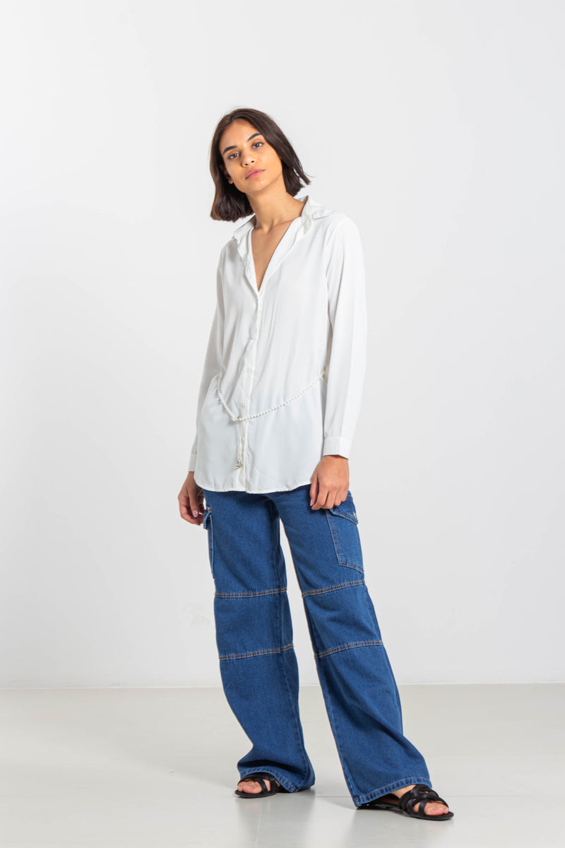 SATIN SHIRT WITH WAIST CHAIN
