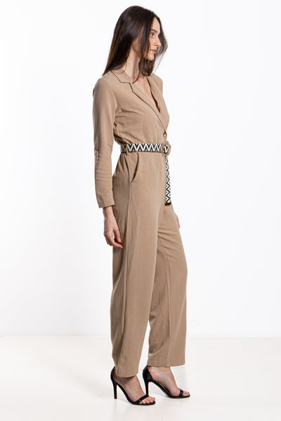 LINEN BLEND JUMPSUIT WITH BELT