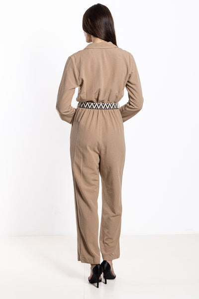 LINEN BLEND JUMPSUIT WITH BELT