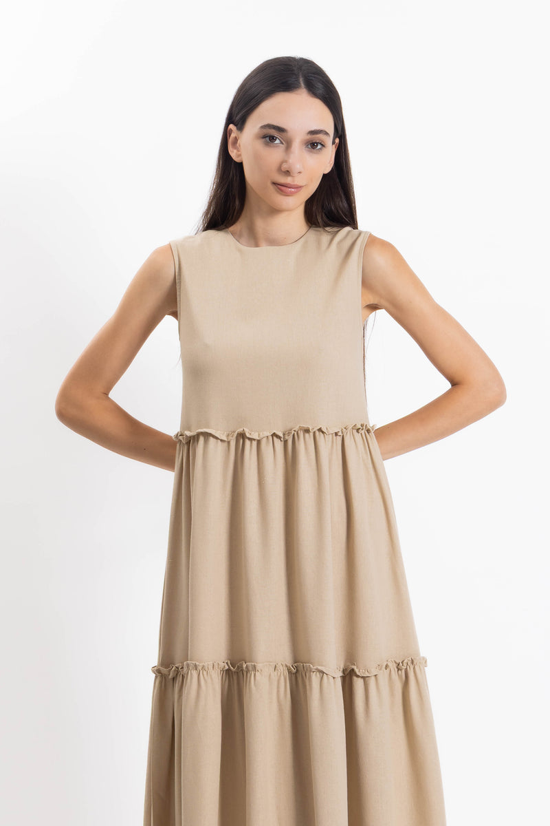 DETAILED LINEN BLEND DRESS
