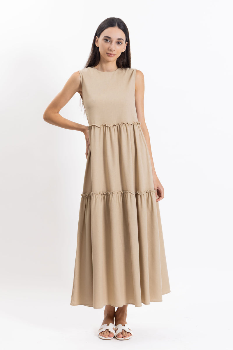 DETAILED LINEN BLEND DRESS