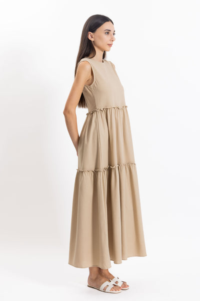 DETAILED LINEN BLEND DRESS