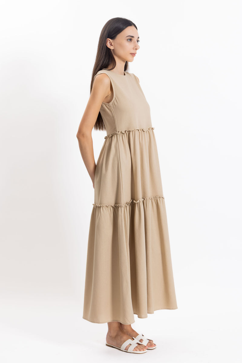 DETAILED LINEN BLEND DRESS