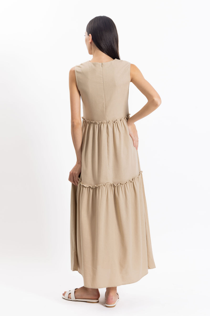 DETAILED LINEN BLEND DRESS