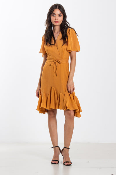LINEN BLEND DETAILED WAIST DRESS