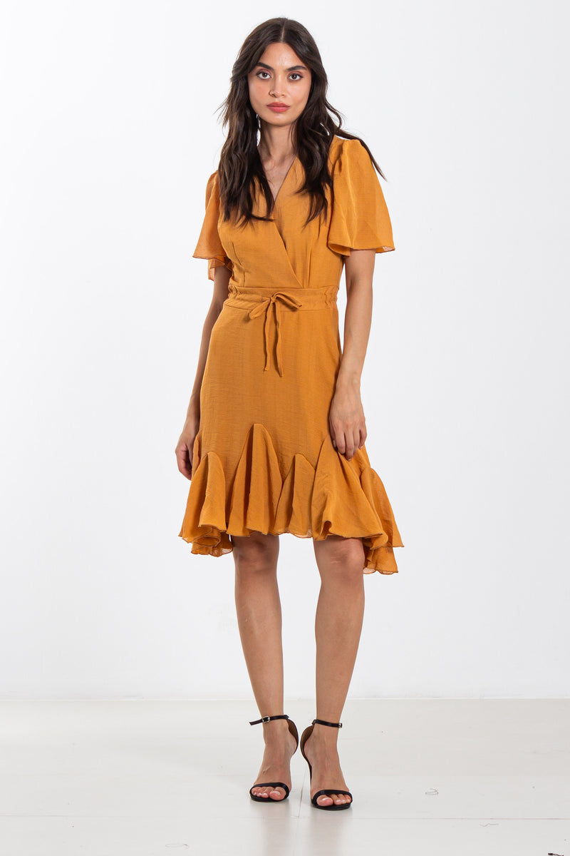 LINEN BLEND DETAILED WAIST DRESS