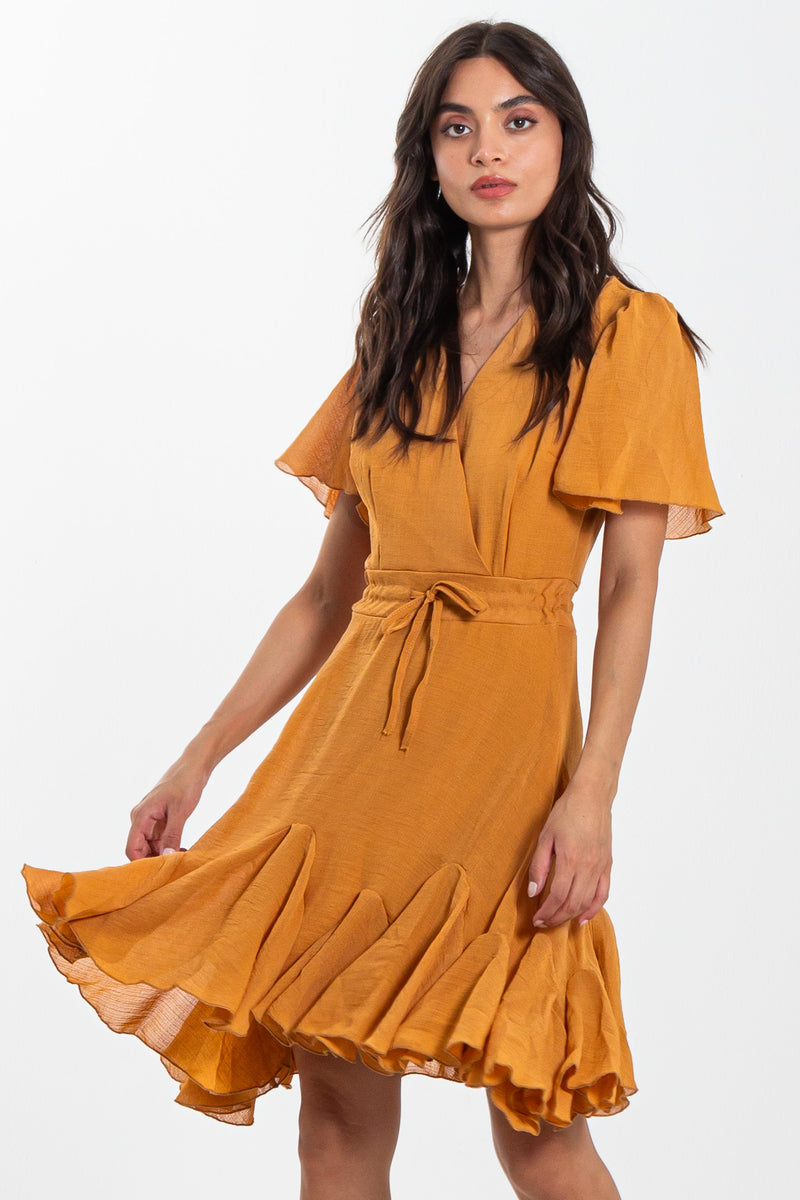 LINEN BLEND DETAILED WAIST DRESS