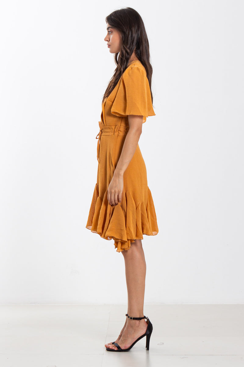 LINEN BLEND DETAILED WAIST DRESS