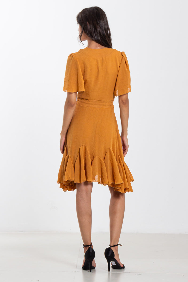 LINEN BLEND DETAILED WAIST DRESS