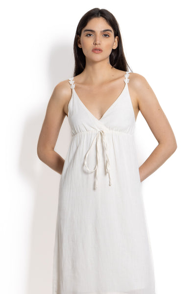 DETAILED LINEN BLEND MIDI DRESS