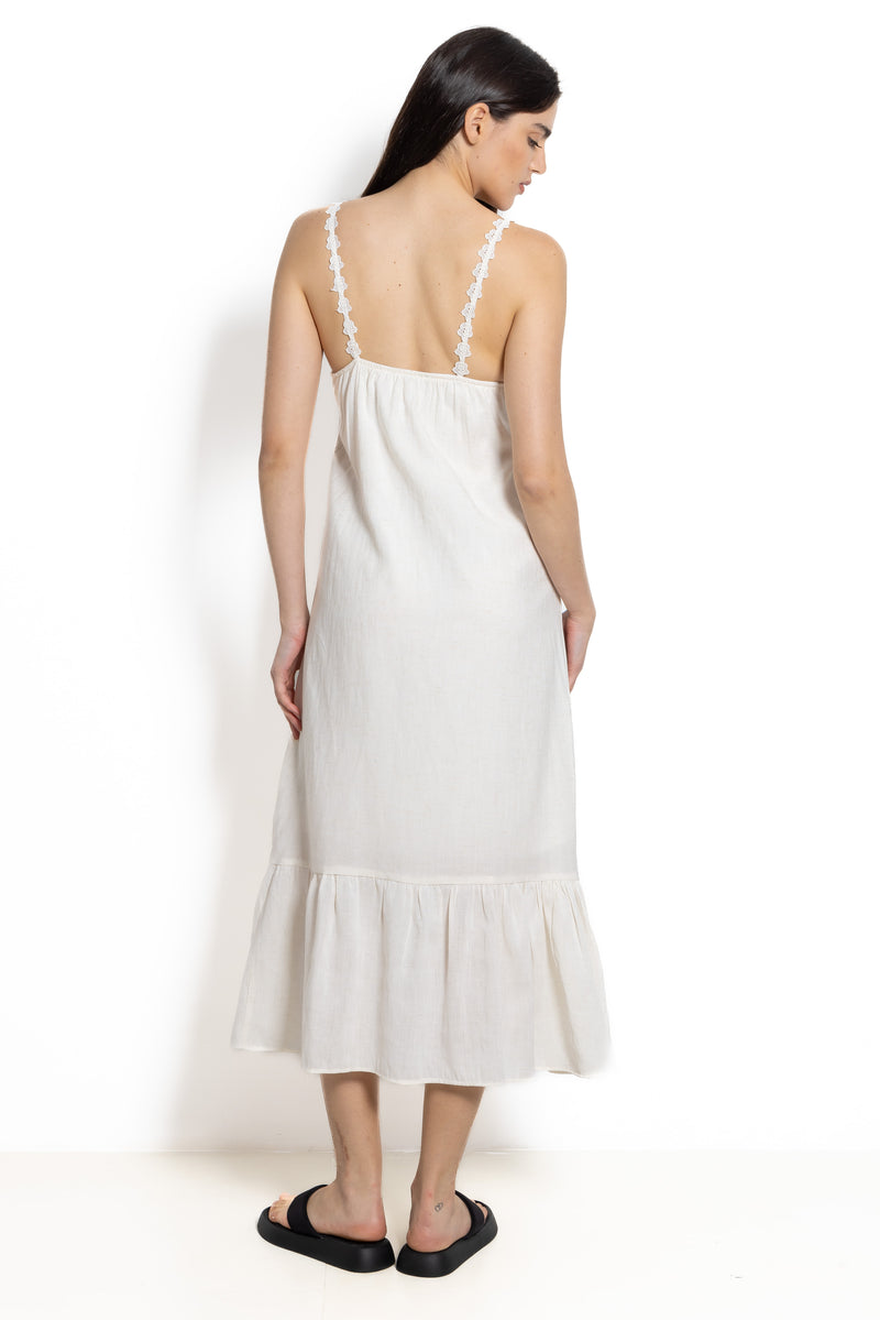 DETAILED LINEN BLEND MIDI DRESS