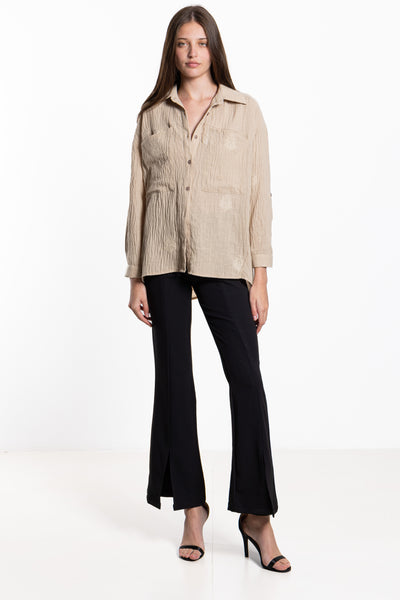 EMBROIDERED LINEN BLEND SHIRT