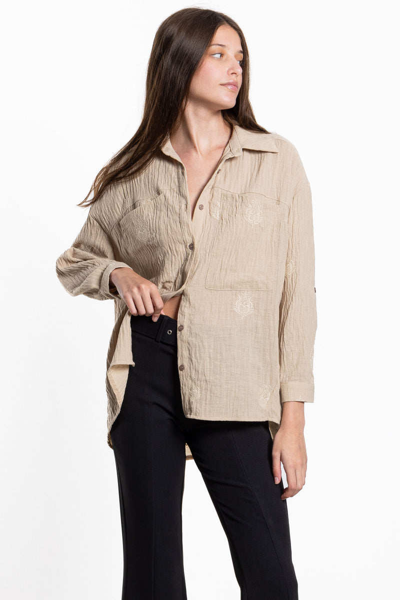 EMBROIDERED LINEN BLEND SHIRT